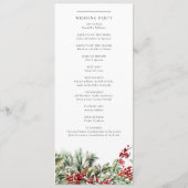 Elegante Bloemige Winter Kerst Huwelijk Programmakaart (Achterkant)