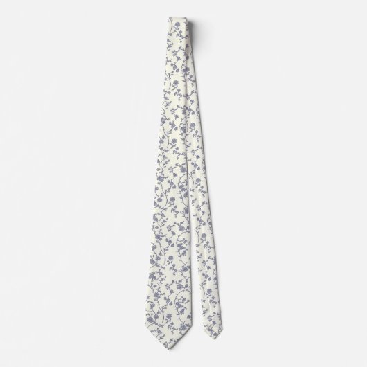 Elegante bloemige witblauwe stropdas (Voorkant)