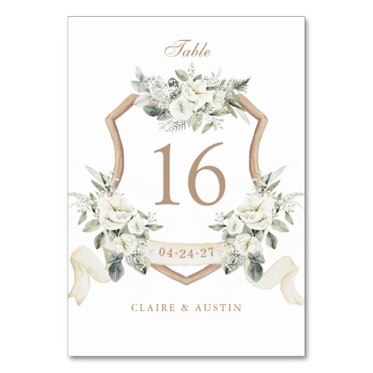 Elegante Bloemige Witte Groene Kuif Tafelnummer (Voorkant)