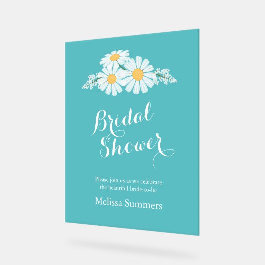 Elegante bloemige witte madeliefjes bruidsdouche t acryl bord (Hoek)