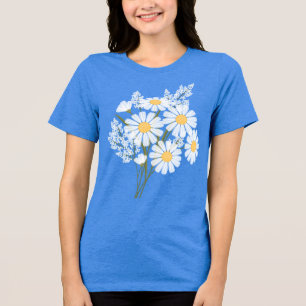 Elegante bloemige witte madeliefjes bruiloft Tri-Blend shirt