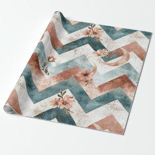 Elegante bloemige zigzag met warme maanaccenten cadeaupapier