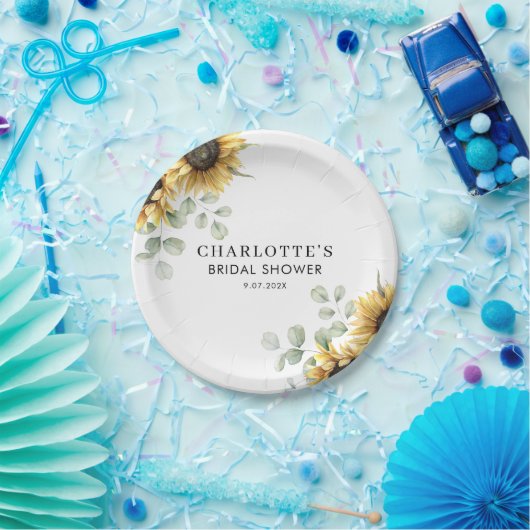 Elegante bloemige zonnebloem bruidsshower papieren bordje (Feest)
