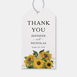 Elegante bloemige zonnebloem bruiloft bedankt cadeaulabel