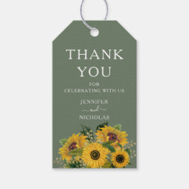 Elegante bloemige zonnebloemen bruiloft cadeaulabel