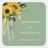 Elegante bloemige zonnebloemen bruiloft vierkante sticker (Voorkant)