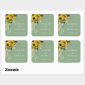 Elegante bloemige zonnebloemen bruiloft vierkante sticker (Vel)