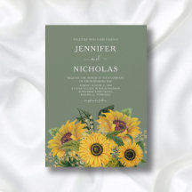 Elegante bloemige zonnebloemen groene bruiloft