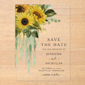 Elegante bloemige zonnebloemen Save The Date Acryl Uitnodigingen (Voorkant)