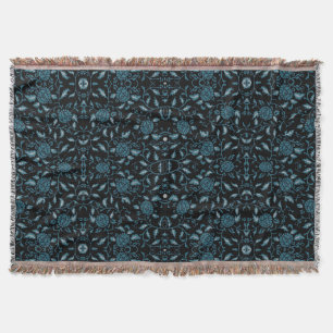 Elegante Bloemige Zwarte en Teal Damast Deken