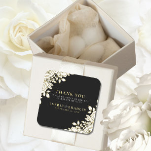 Elegante  bloemige zwarte witte gouden minimale tr vierkante sticker