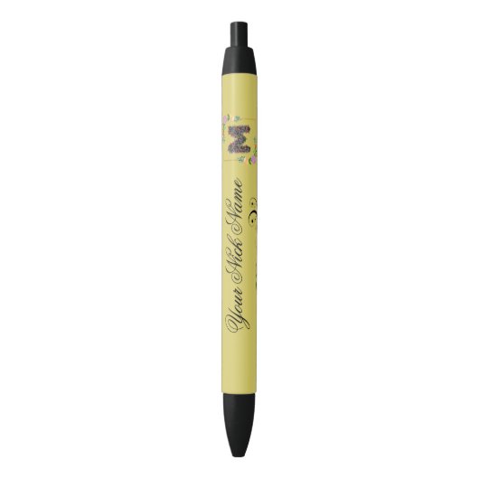 Elegante bloeminitiaal M Zwarte Inkt Pen (Voorkant Verticaal)
