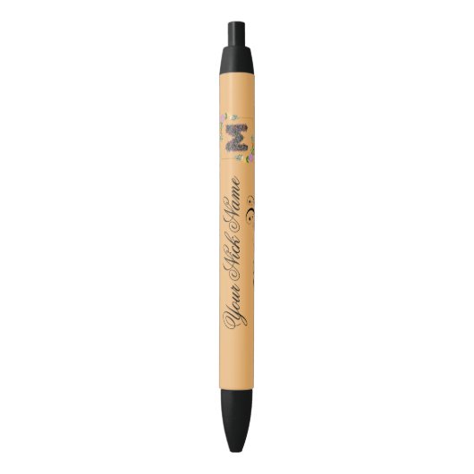 Elegante bloeminitiaal M Zwarte Inkt Pen (Voorkant Verticaal)