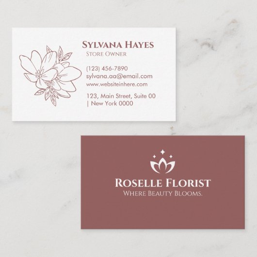 Elegante Bloemist Zacht Roze Wit Vet Schoon Visitekaartje (Voorkant / Achterkant)