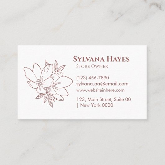 Elegante Bloemist Zacht Roze Wit Vet Schoon Visitekaartje (Voorkant)