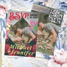 Elegante bloemkaart met foto voor reactie op trouw