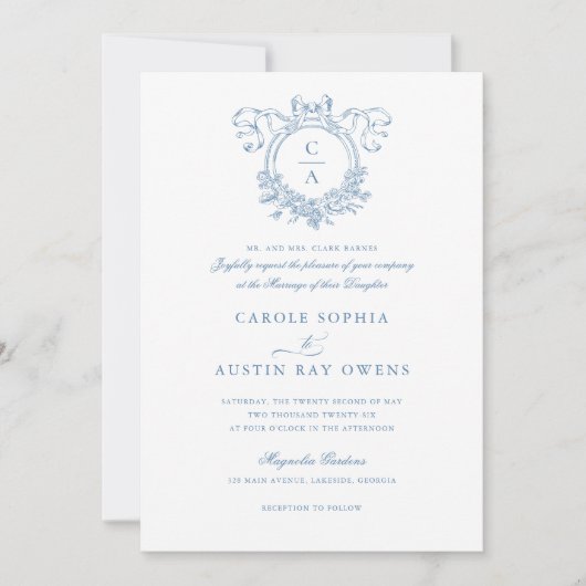  Elegante Bloemkam Bow Ribbon Wedding Kaart (Voorkant)