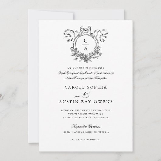  Elegante Bloemkam Bow Ribbon Wedding Kaart (Voorkant)