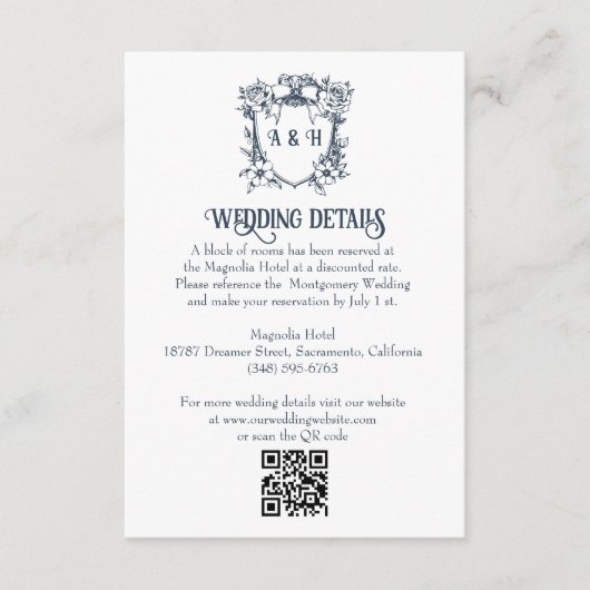 Elegante  Bloemkam Trouwdetails Informatiekaartje (Voorkant)