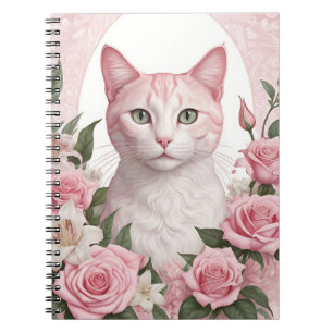 Elegante bloemkat met levendige Rozen en lelies Notitieboek