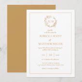 Elegante bloemkroon monogram bruiloft kaart (Voorkant / Achterkant)