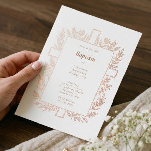 Elegante Bloemkruis Doop Religieuze Babyfoto Folie Uitnodiging