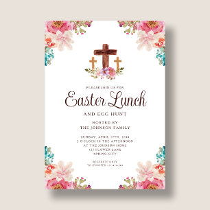 Elegante Bloemkruis Pasen Lunch Kaart