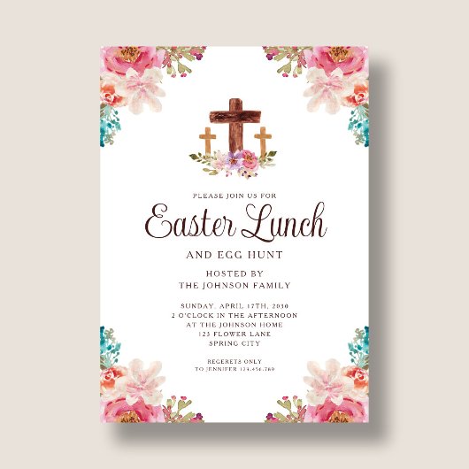 Elegante Bloemkruis Pasen Lunch Kaart