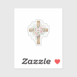 Elegante Bloemkruis Pastel Lente Pasen Sticker