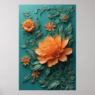 Elegante bloemkunst met oranje bloemen poster