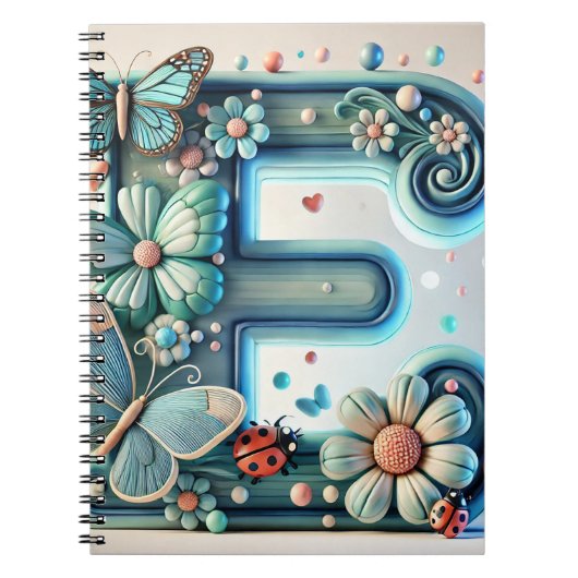 Elegante bloemletter E met vlinders Notitieboek (Voorkant)