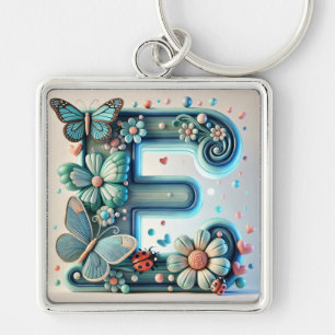 Elegante bloemletter E met vlinders Sleutelhanger