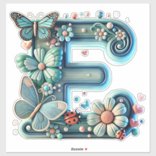 Elegante bloemletter E met vlinders Sticker
