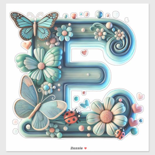 Elegante bloemletter E met vlinders Sticker (Vel)