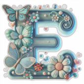 Elegante bloemletter E met vlinders Sticker (Voorkant)