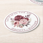 Elegante Bloemliefde Waterverf pioenroos bruiloft Ronde Kartonnen Onderzetter (Gebogen)