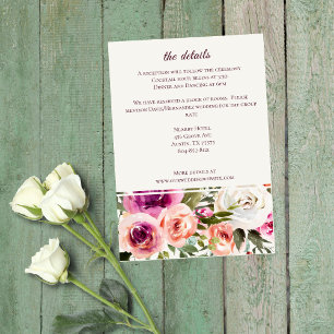Elegante bloemlijst Roze Blush Paars Perzik Wit Informatiekaartje