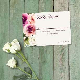 Elegante bloemlijst Roze Blush Paars Perzik Wit RSVP Kaartje