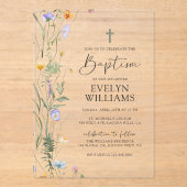 Elegante Bloemmeisje Doop en Doop Acryl Uitnodigingen (Voorkant)