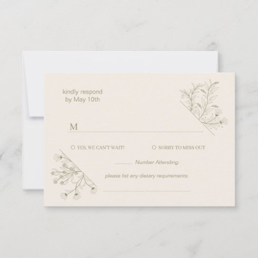 Elegante Bloemmos Groene bruiloft RSVP Kaartje (Voorkant)
