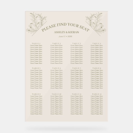 Elegante Bloemmos Groene Zitting Grafiek Acryl Bord (Voorkant)