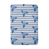 Elegante bloemmotief streep monochromatisch blauw badmat (Voorkant Verticaal)