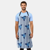 Elegante bloemmotief strepen monochromatisch blauw schort (Gedragen)