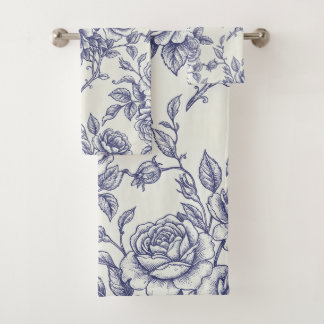 Elegante bloemmotieven blauwe crème rozen Toile de Bad Handdoek