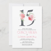 Elegante bloemnummer 15 roze QR Quinceañera Kaart (Voorkant)