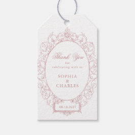 Elegante bloemornamentlijst trouw blushroze cadeaulabel