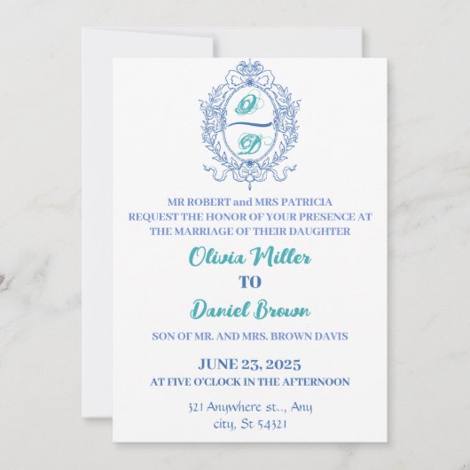 Elegante bloemovaal lijst linten strikken bruiloft kaart (Voorkant)