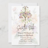 Elegante bloemperzik, Paarse, salie groene bruilof Save The Date (Voorkant)