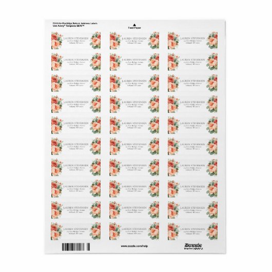 Elegante Bloemperzik Roos Fall Wedding Etiket (Full Sheet)