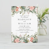 Elegante bloemperzik salie botanische bruiloft kaart (Staand voorkant)
